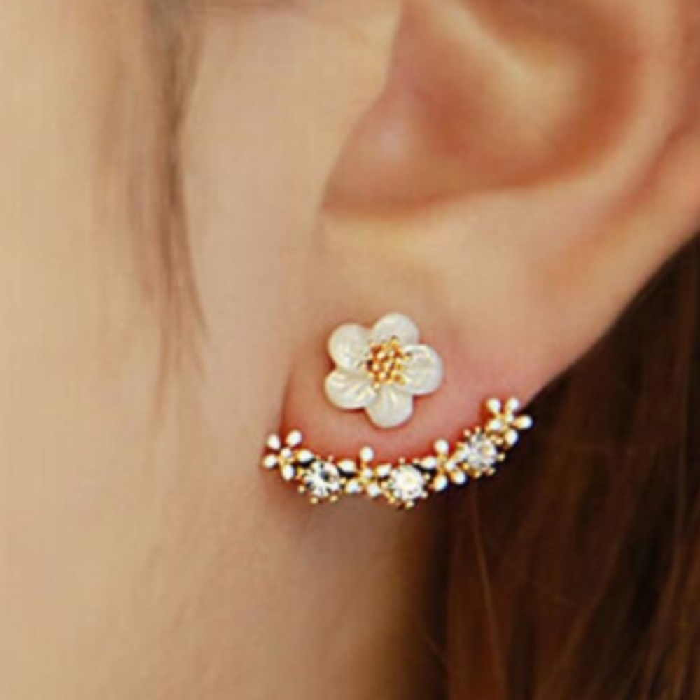 Gold Crystal Flower Jacket Earrings